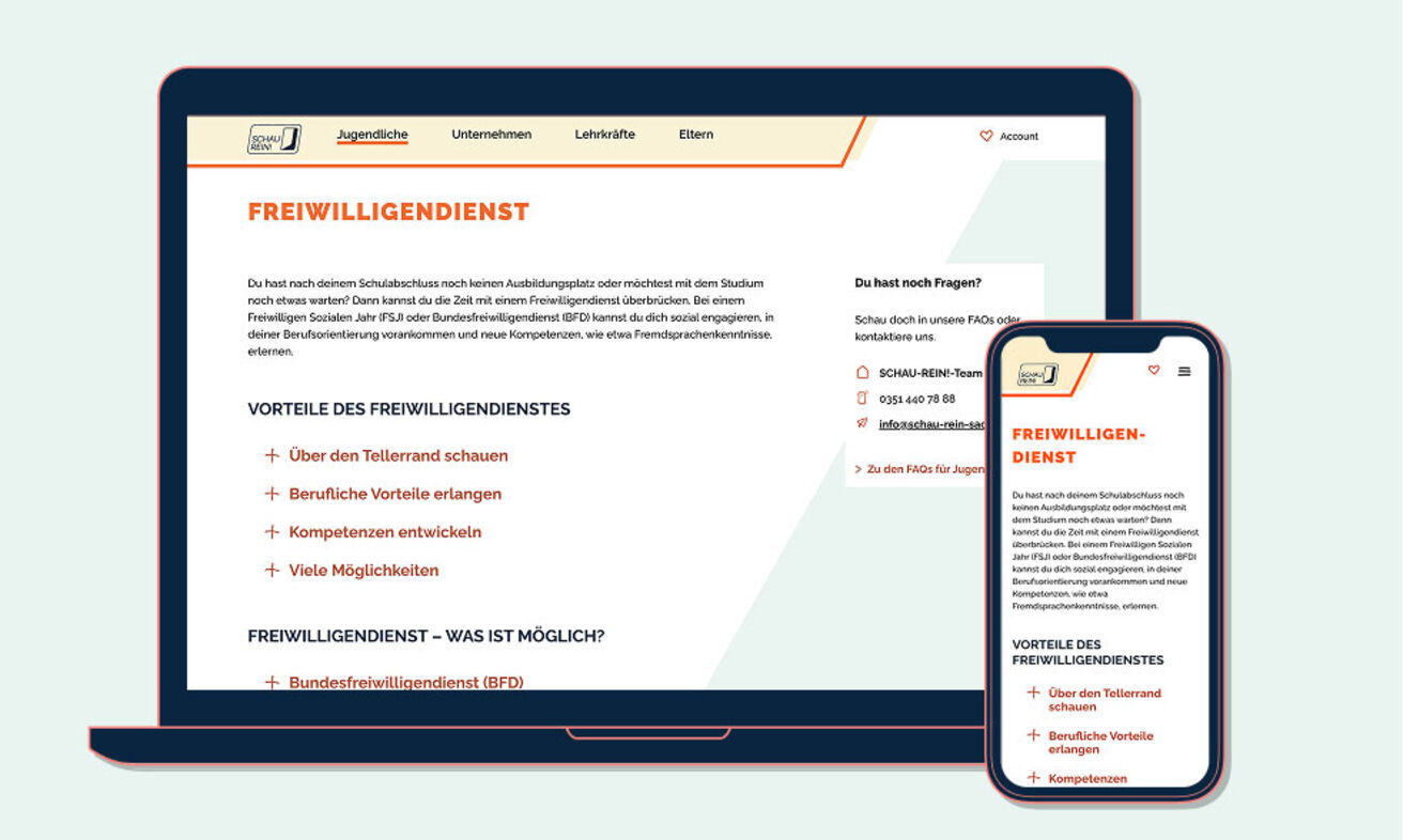 Grafik: Seite Freiwilligendienste auf Desktop und Smartphone
