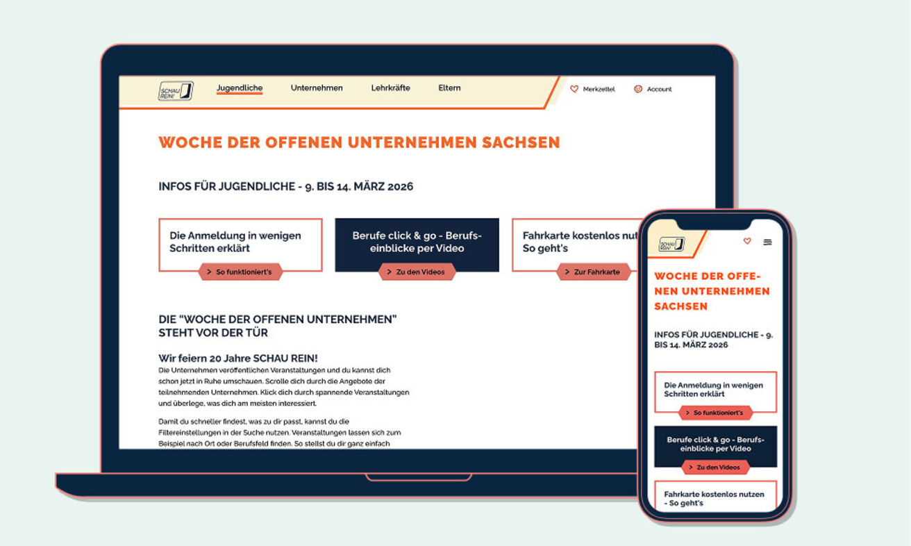Grafik: Seite Woche der offenen Unternehmen auf Desktop und Smartphone