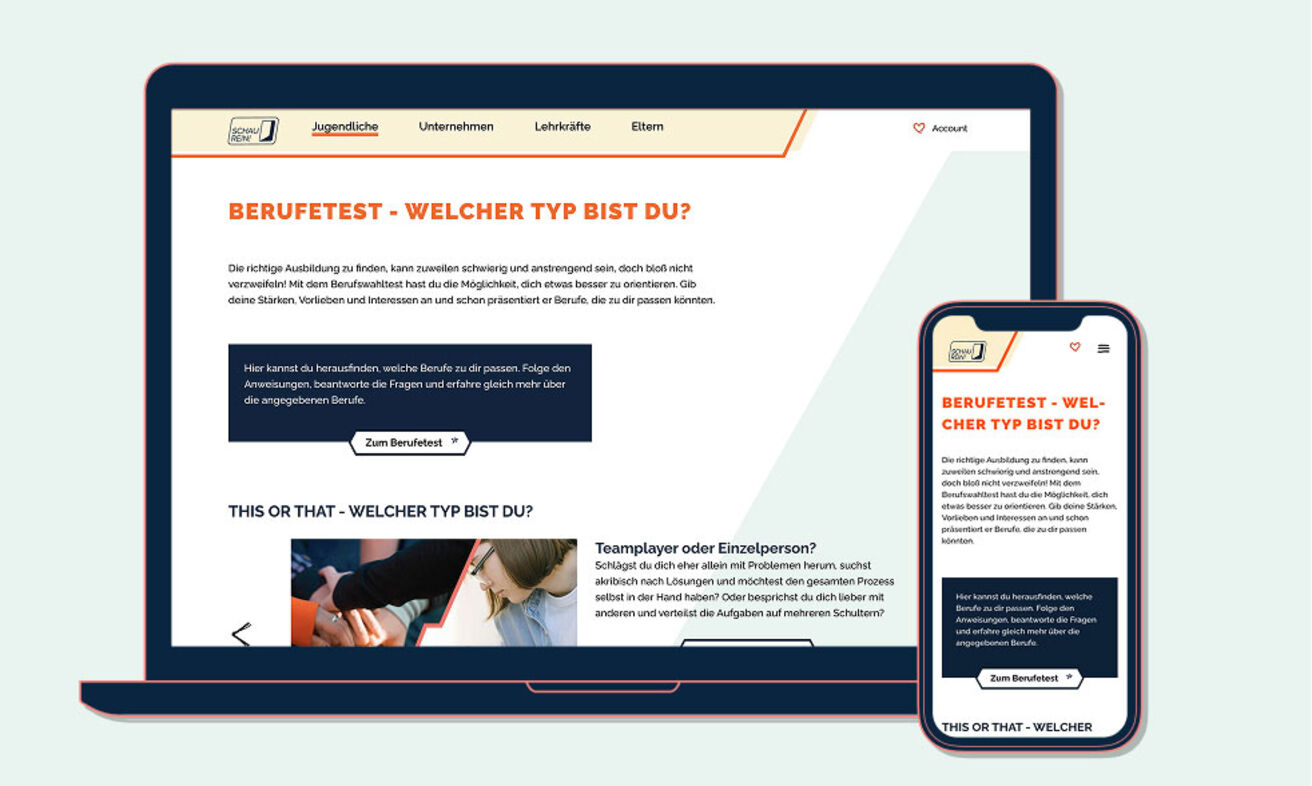 Grafik: Berufetest auf Desktop und Smartphone