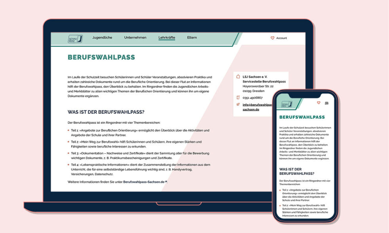 Grafik: Seite Berufswahlpass auf Desktop und Smartphone