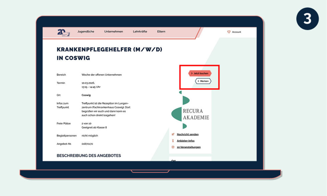 Screensthot: Veranstaltung buchen