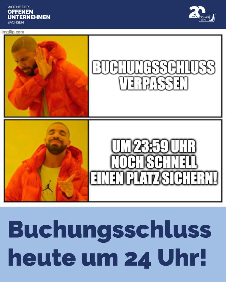 ⏰ Heute ist Buchungsschluss! Online- und Präsenzveranstaltungen der »Woche der offenen Unternehmen Sachsen« könnt ihr... ⏰ Heute ist Buchungsschluss! Online- und Präsenzveranstaltungen der »Woche der offenen Unternehmen Sachsen« könnt ihr...